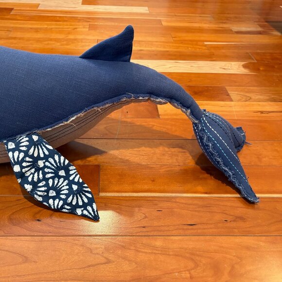 Pottery Barn Kids Organic Whale Plush Pillow Nautical Toy Blue Linen 35” - Large - Picture 3 of 8
